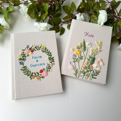Personalized Hand Embroidered Notebook Fabric Journal with Name Valentine’s Day Gift