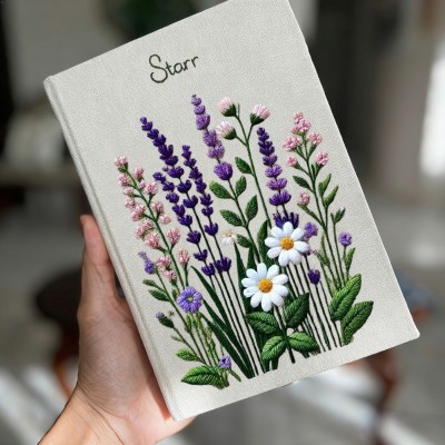 Custom Hand Embroidered Notebook Fabric Journal with Name Valentine’s Day Gift