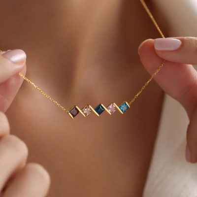 Custom Family Birthstone Necklace With 1-12 Birthstones Christmas Gift Ideas