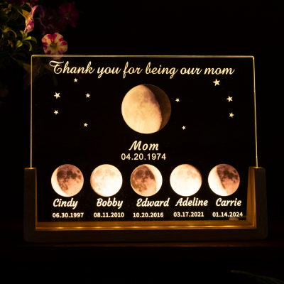 Customized Cosmic Moon Phase Light Frame for Mom-Featuring Child's Name & Birthday