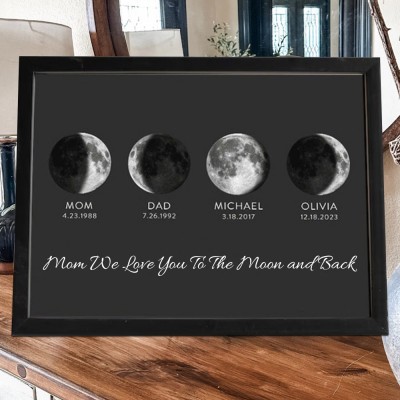 Personalized Moon Phase Wood Frame Family Gifts Mother's Day Gift