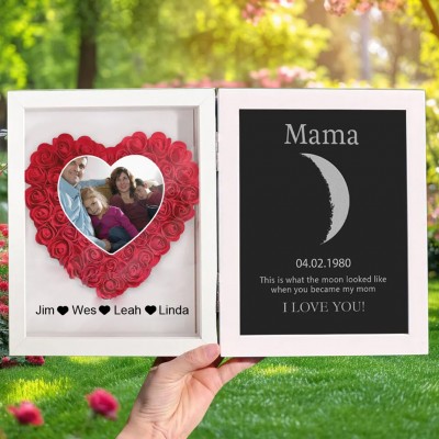 Flower frames with real moon phase with mom's and child's names