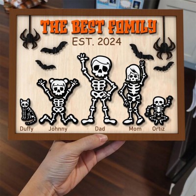 Personalized Halloween Skeleton Family Sign,Custom Name Wood Sign.