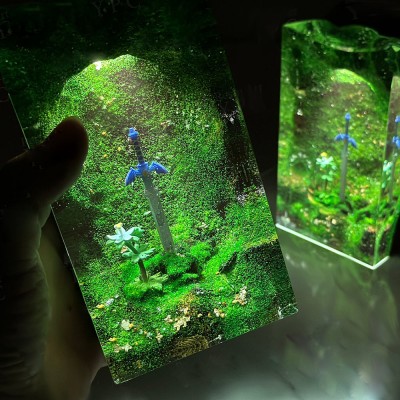 Master Sword Flower Night light - Resin Wood Desk Decor, Gaming Decor, Gift For Her or Him