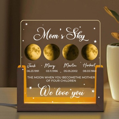 Customized Cosmic Moon Phase Light Frame for Mom-Featuring Child's Name & Birthday