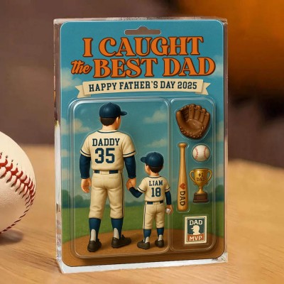 I Caught The Best Dad Baseball Gift, Custom Figure Acrylic Block, Baseball Dad Gift.