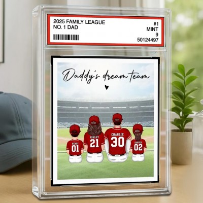 Baseball No. 1 Dad & Kids Trading Card Style Personalized Acrylic Block Plaque.