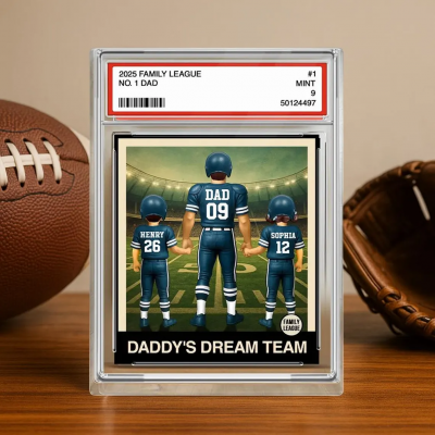 Baseball No. 1 Dad & Kids Trading Card Style Personalized Acrylic Block Plaque.