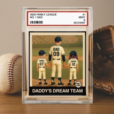 Baseball No. 1 Dad & Kids Trading Card Style Personalized Acrylic Block Plaque.