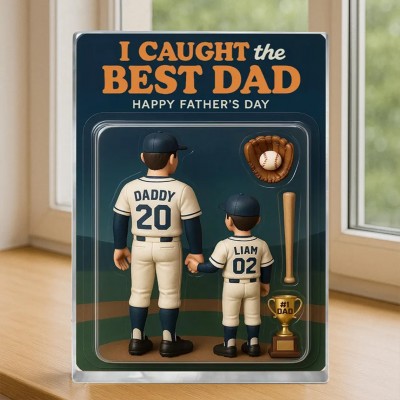 I Caught The Best Dad Baseball Gift, Custom Figure Acrylic Block, Baseball Dad Gift.