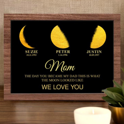 Personalized Moon Phase Wood Frame Family Gifts Mother's Day Gift