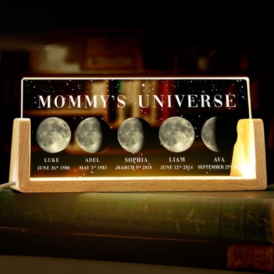 Customized Cosmic Moon Phase Light Frame for Mom-Featuring Child's Name & Birthday