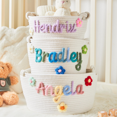 Personalized Handmade Basket with Name,Household Storage Basket.