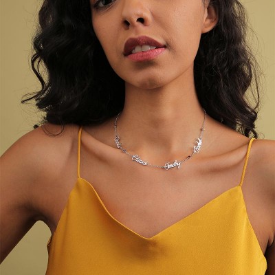 18K Gold Plating Personalized 1-6 Names Necklace With Birthstones 