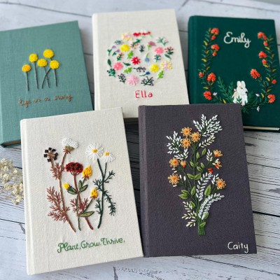 Custom Hand Embroidered Notebook Fabric Journal with Name Valentine’s Day Gift
