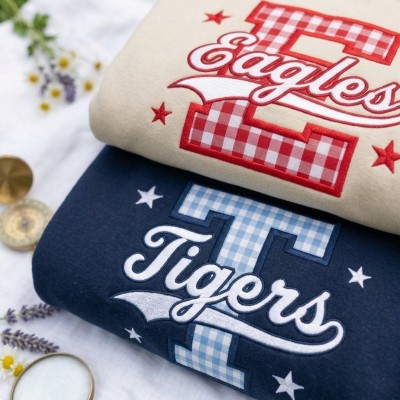 Custom Embroidered School Spirit Gingham Shirt Sweatshirt For Game Day Gift