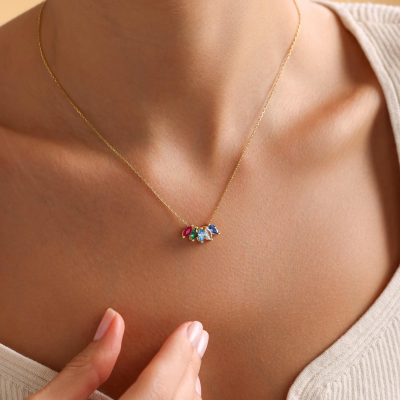 Custom Family Birthstone Necklace With 1-12 Birthstones Christmas Gift Ideas