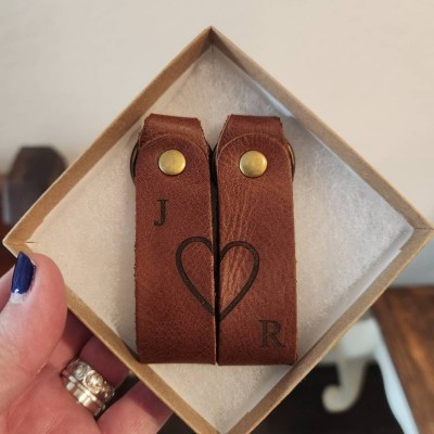Custom Couple Matching Leather Keychain Set with Initials Anniversary Gift for Her Him Valentine's Day Gifts for Couples