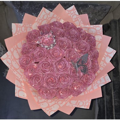 Eternal Glitter Rose Bouquet with Ribbon Text The Perfect Valentine’s Day Keepsake Gift for Your Lover