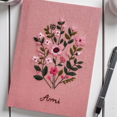 Personalized Hand Embroidered Notebook Fabric Journal with Name Valentine’s Day Gift