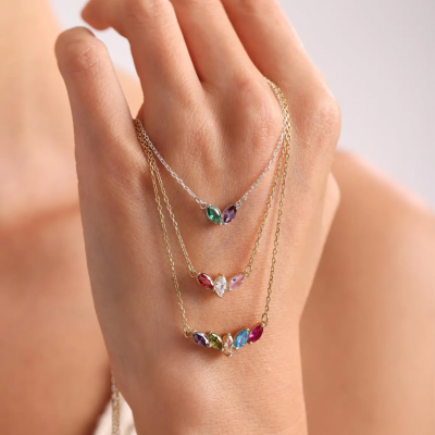 Custom Family Birthstone Necklace With 1-12 Birthstones Christmas Gift Ideas