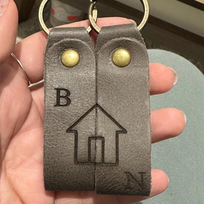 Custom Couple Matching Leather Keychain Set with Initials Anniversary Gift for Her Him Valentine's Day Gifts for Couples