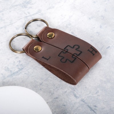 Custom Couple Matching Leather Keychain Set with Initials Anniversary Gift for Her Him Valentine's Day Gifts for Couples