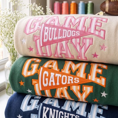 Custom Embroidered School Spirit Gingham Applique Sweatshirt Hoodie For Game Day Gift