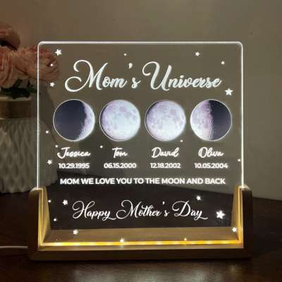 Customized Cosmic Moon Phase Light Frame for Mom-Featuring Child's Name & Birthday