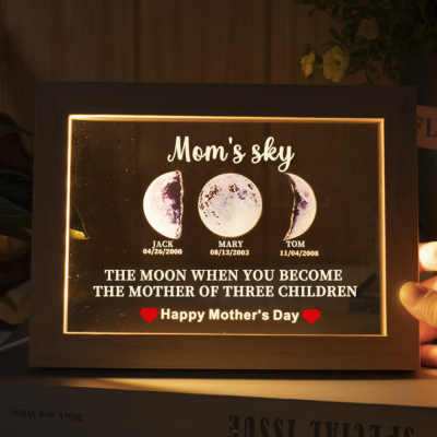Customized Cosmic Moon Phase Light Frame for Mom-Featuring Child's Name & Birthday