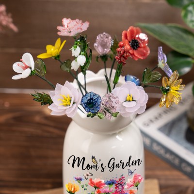 Personalized Mom's Garden Birth Month Flower Vase With Kids Name Keepsake Gifts For Mom Grandma
