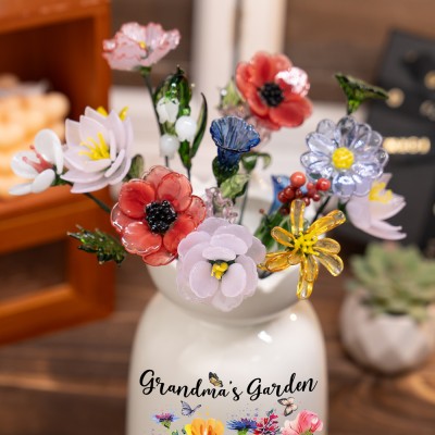 Personalized Grandma's Garden Birth Month Flower Vase With Grandkids Name Keepsake Gifts For Mom Grandma