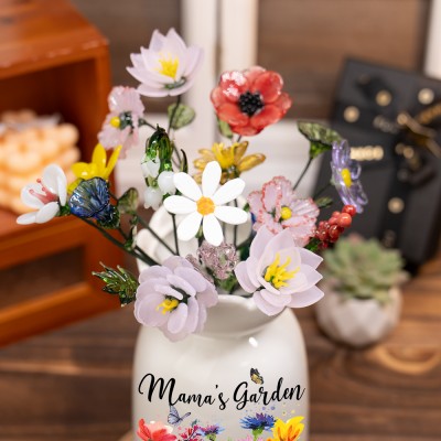 Personalized Mama's Garden Birth Month Flower Vase With Kids Name Keepsake Gifts For Mom Grandma