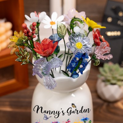 Personalized Nanny's Garden Birth Month Flower Vase With Grandkids Name Keepsake Gifts For Mom Grandma