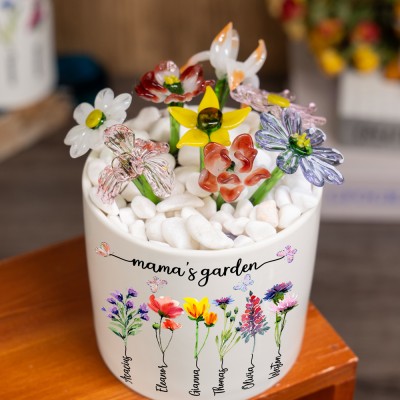Custom Mama's Garden Birth Flower Pot with Kids Names Keepsake Gifts for Grandma Mom Christmas Gift