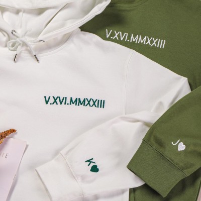 Personalized Embroidered Roman Numeral Hoodie Meaningful Gift For Couple Anniversary Gifts Valentine's Day Gift Ideas